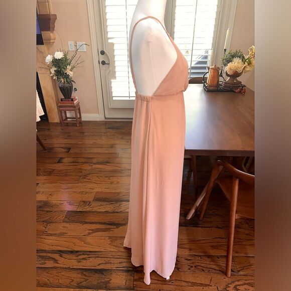 Show Me Your MuMu Chiffon Dusted Peach Backless Halter Maxi Gown XS Bridesmaid - Picture 7 of 11